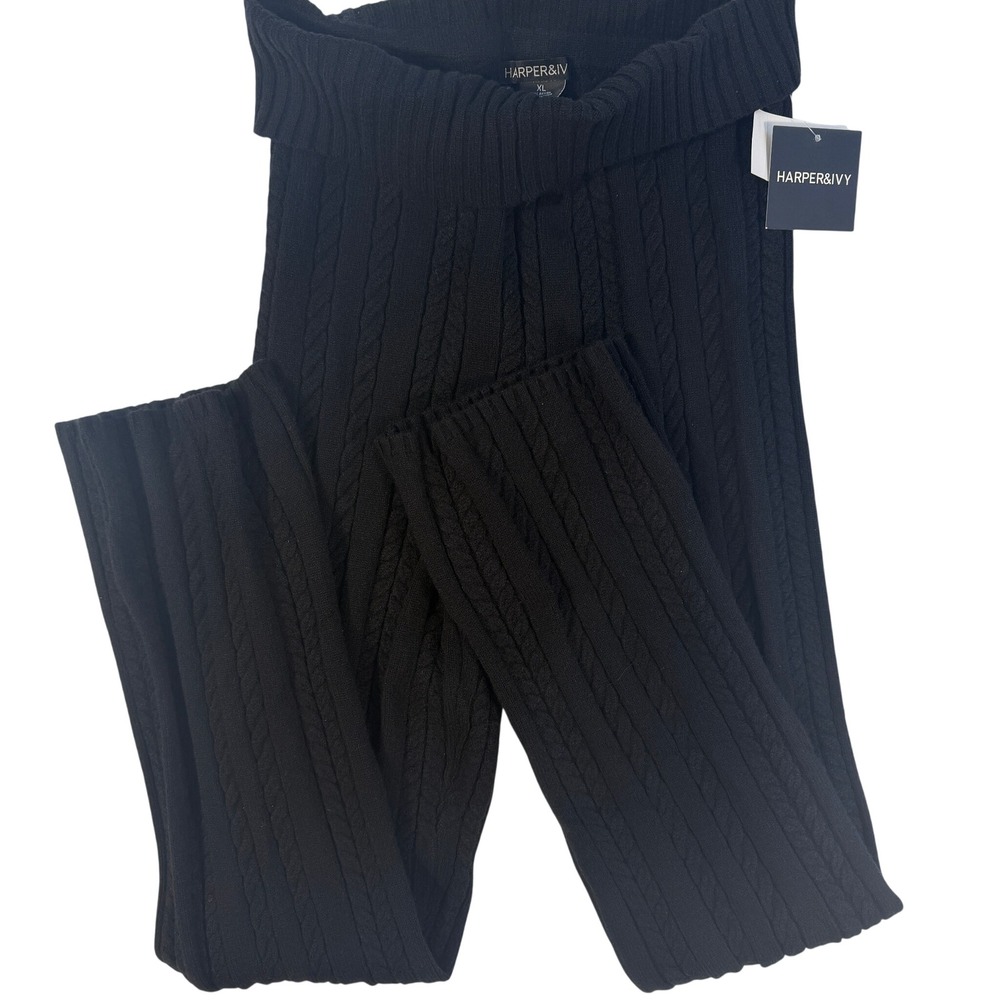 Harper&Ivy Cable Knit Leggings Women XL Black NEW Stretch Pull On Pants